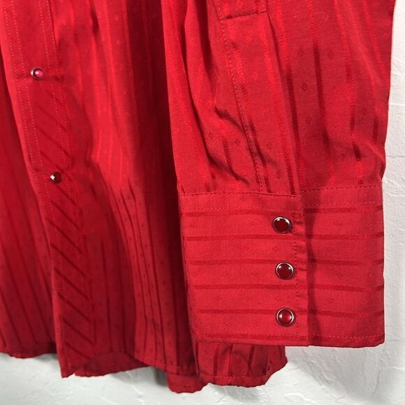 🔥🔥 Vintage WRANGLER Pearl Snap Western Cowboy LS Shirt Red Pinstriped 2XLT - E - Picture 5 of 8